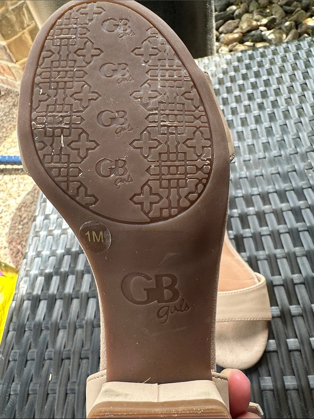 GB Girls Beige Ankle-Strap Block Heel Sandals